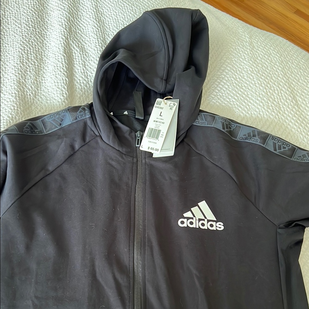 Adidas black Full-Zip Hoodie with White Logo